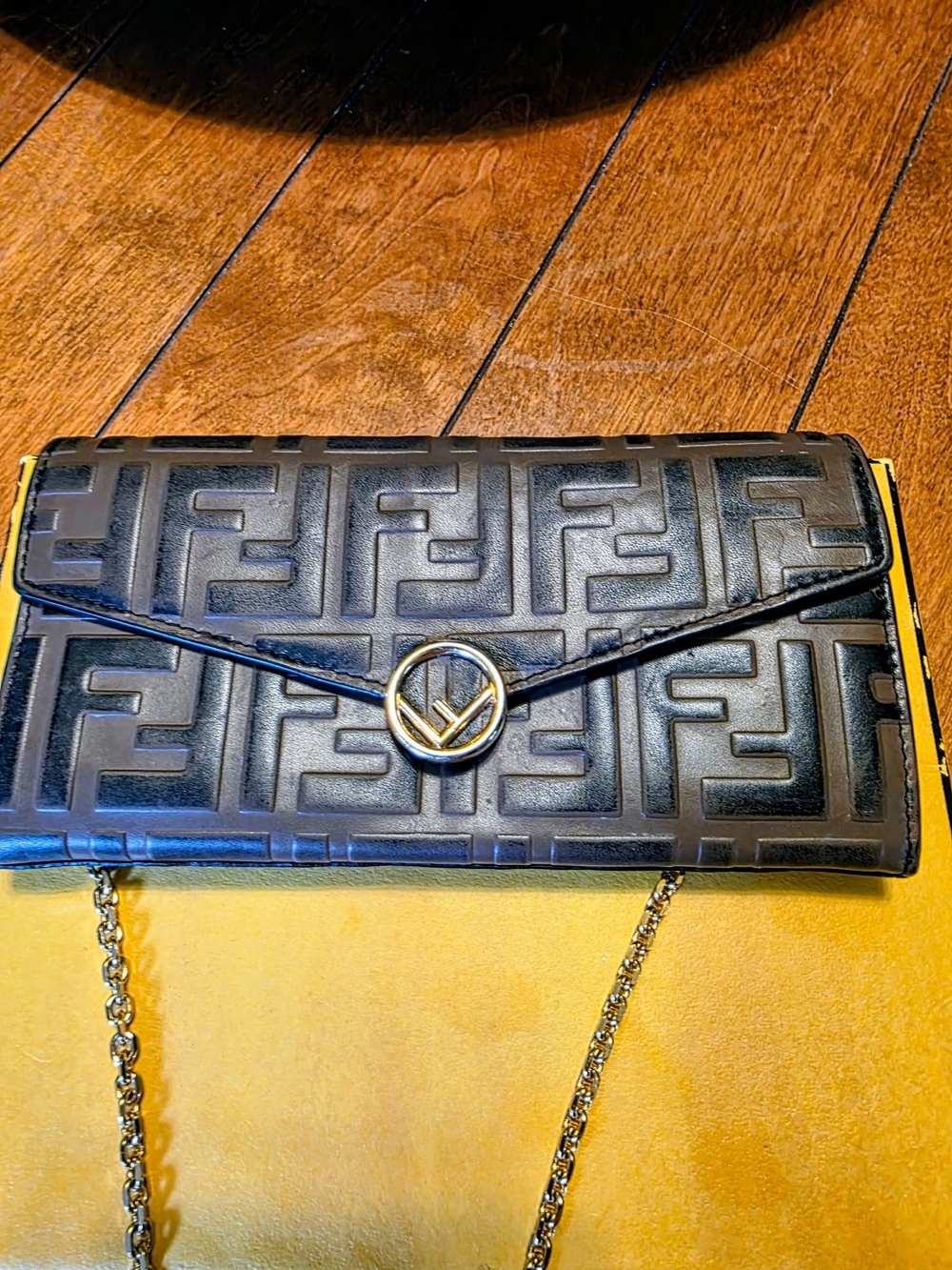 Fendi Brown FF Pattern 1974 Embossed Continental Envelope Wallet Chain - Picture 2 of 10